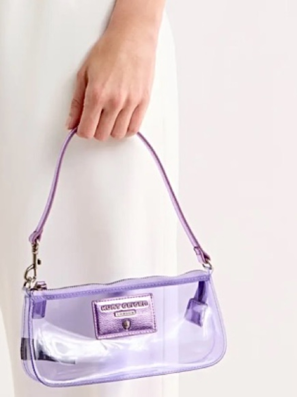 Kurt Geiger Highgate Convertible vinyl clear Wristlet Shoulder bag lavender - Picture 4 of 16